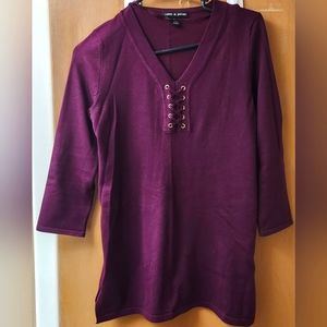 Cable & gauge 3/4 long sleeve top Dark Purple